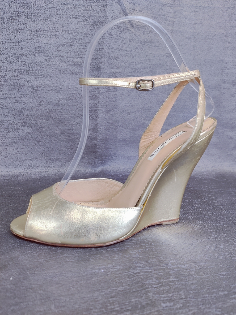 Oscar de la Renta Gold Leather Sculptural Wedge Sandals Made Italy 39 Designer